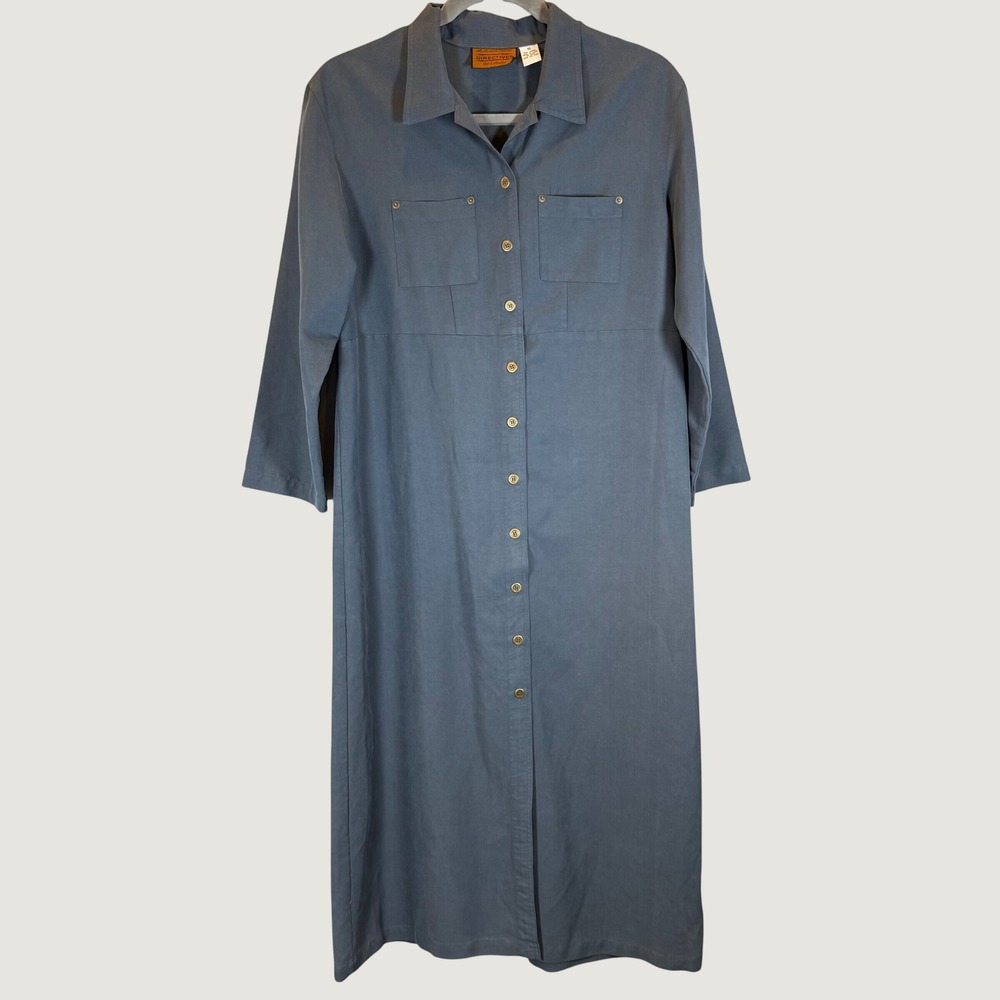 Directives Shirt Dress Womens XL Blue Grey Lyocell Button Front Utility Maxi